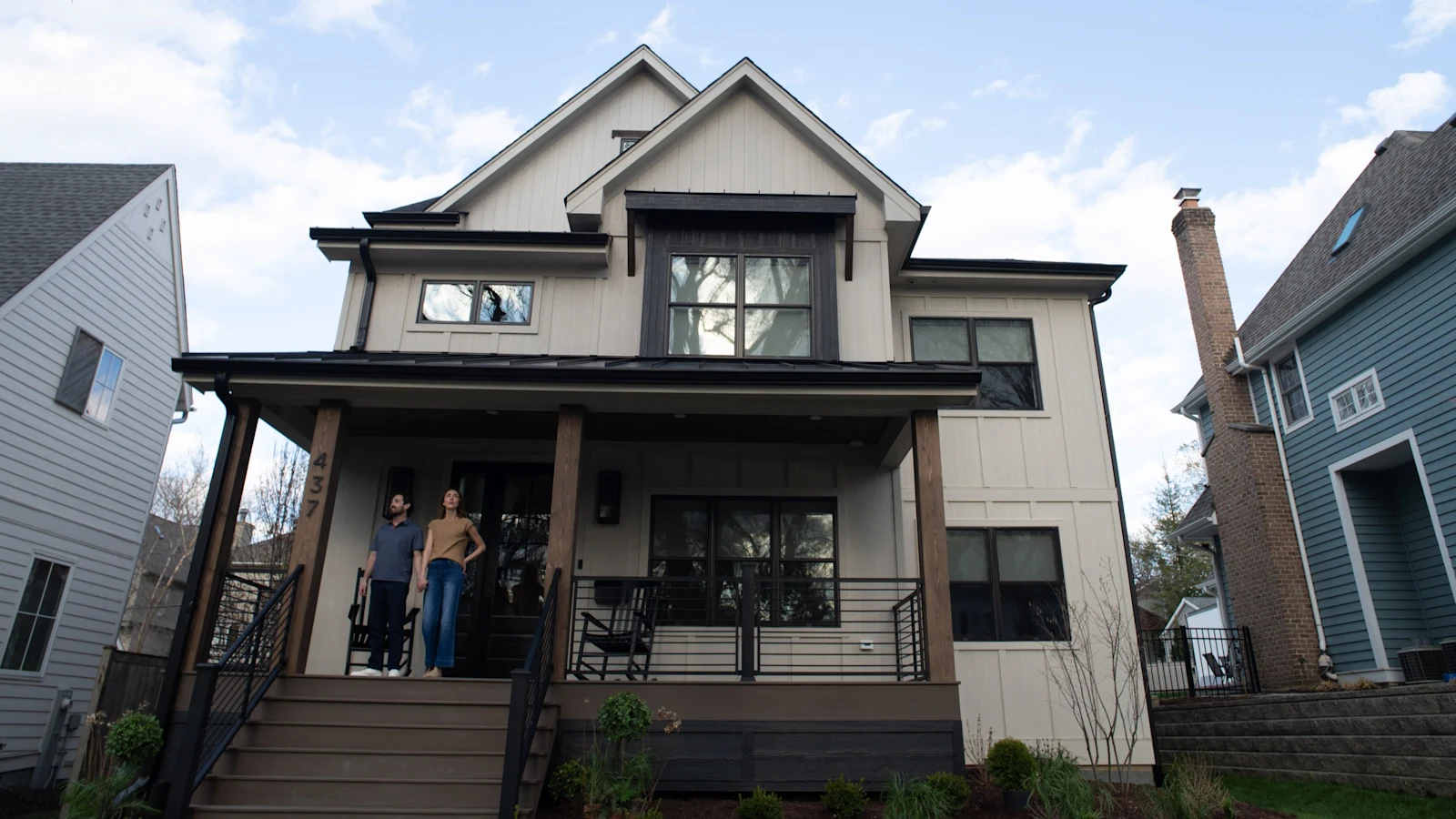 Home finished with LP SmartSide vertical panel siding